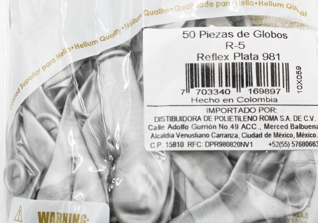 GLOBOS SEMPERTEX 5 REFLEX PLATA C/50