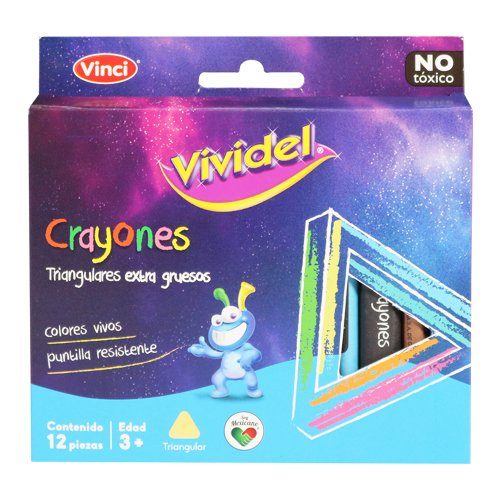 [7501014600246] CRAYONES EXTRA GRUESOS TRIANGULAR C12 VIVIDEL