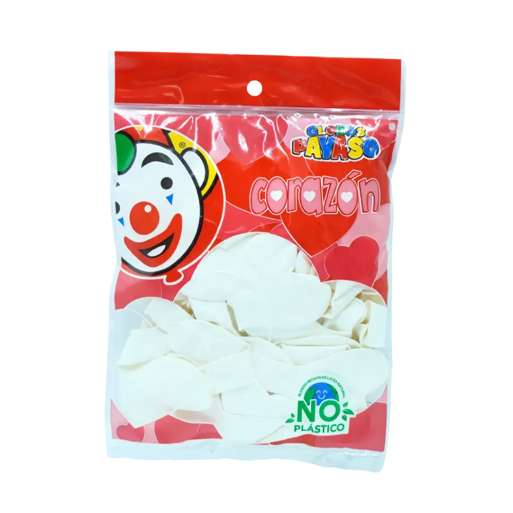 [7501060415382] GLOBOS 10" CORAZON H-10 BLANCO PASTEL C50 PAYASO