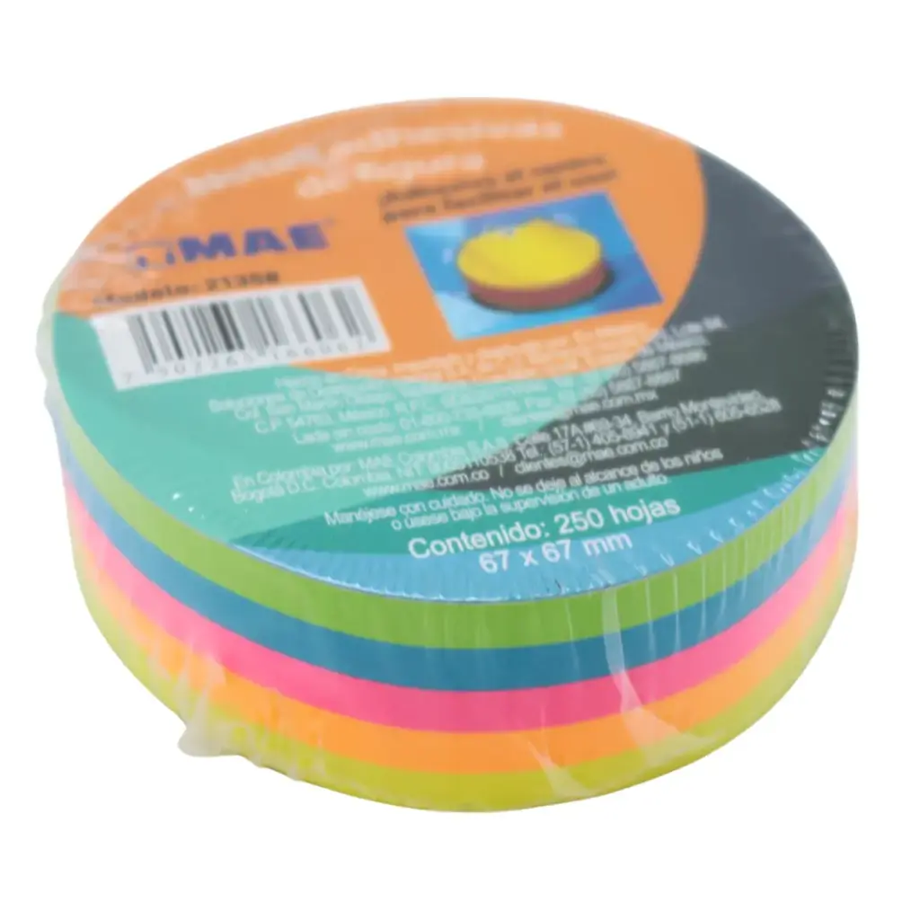 NOTAS ADHESIVAS FIGURA CIRCULO 250H NEON MAE 21358