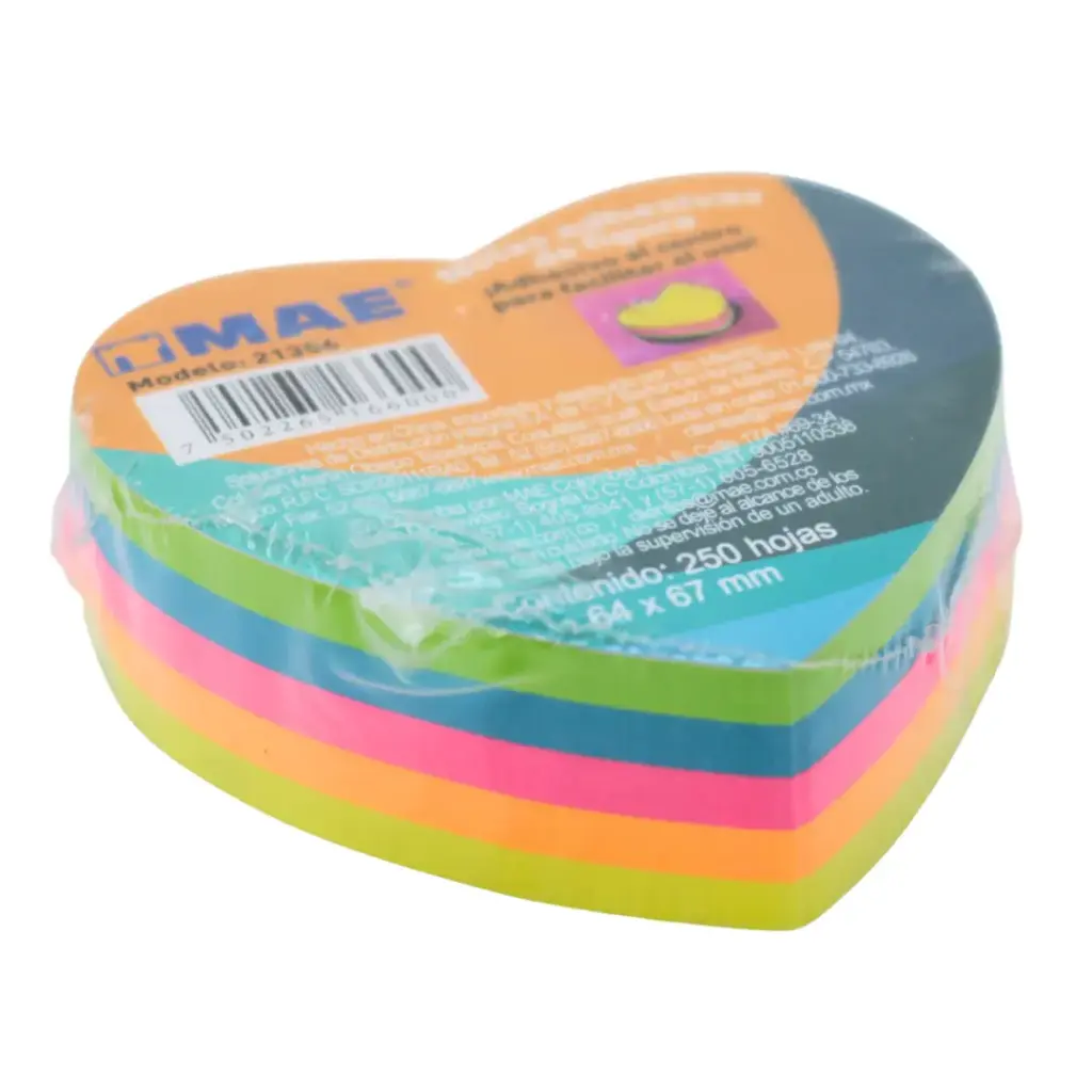 [7502265166000] NOTAS ADHESIVAS FIGURA CORAZON NEON 250H MAE 21356