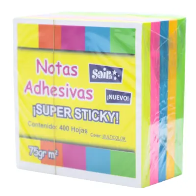 [7506348409701] NOTAS ADHESIVAS 3X3 NEON 400H SAIRA