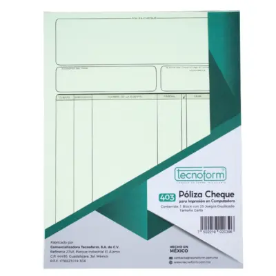 [7502219020396] TECNO 403 POLIZA DE CHEQUE MAQ CARTA 25 JUEGOS