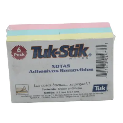 [721672024773] MEMOTIPS 3.8X5.1 PASTEL 6 BLOCK/100H TUK