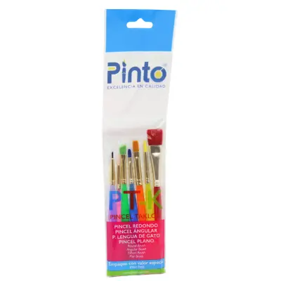 [7501994032686] JUEGO PINCELES TAKLON COLORES 6PZ PINTO PT-K