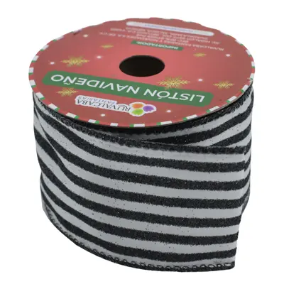 LISTON NAVIDAD SATIN RYS NEGRO/BLANCO 6.3CMX10Y R102205-13