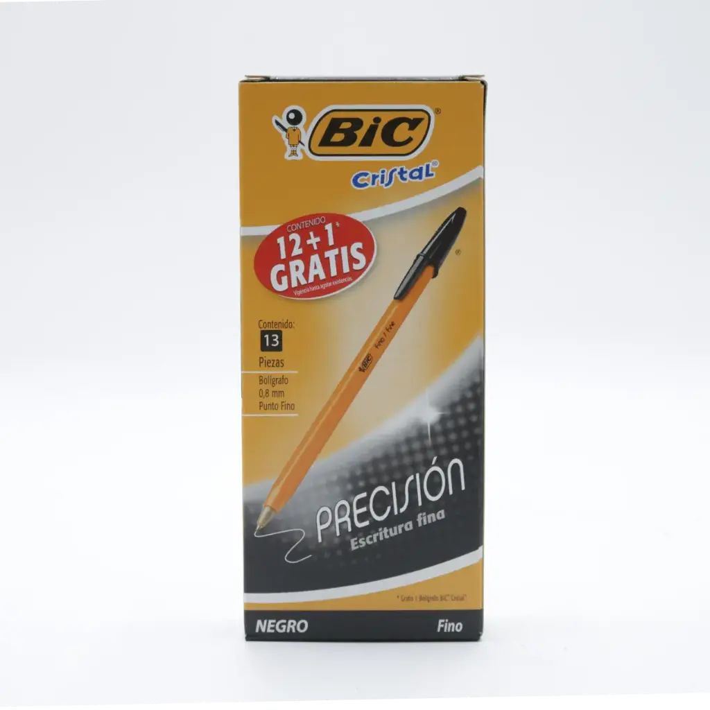 PAQ PLUMA BIC FINO 0.8MM NEGRO C/12