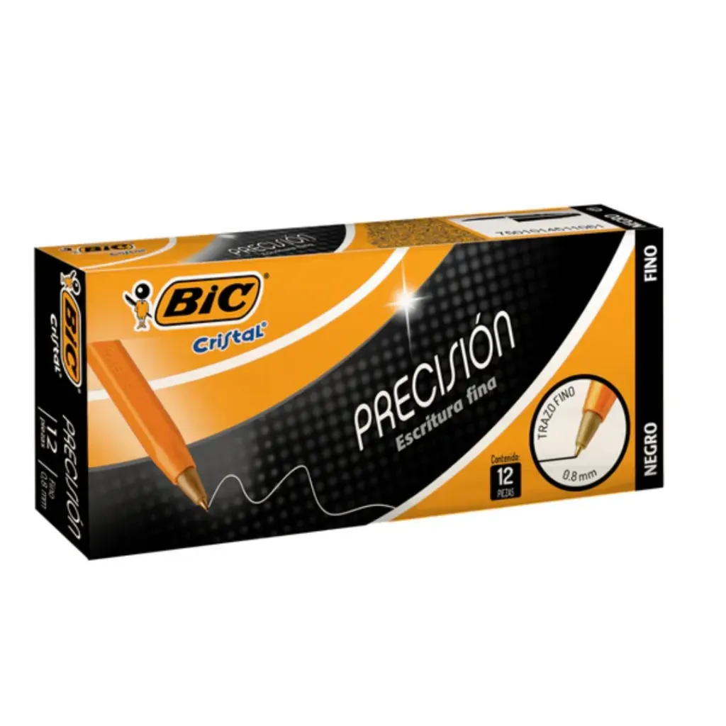 PAQ PLUMA BIC FINO 0.8MM NEGRO C/12