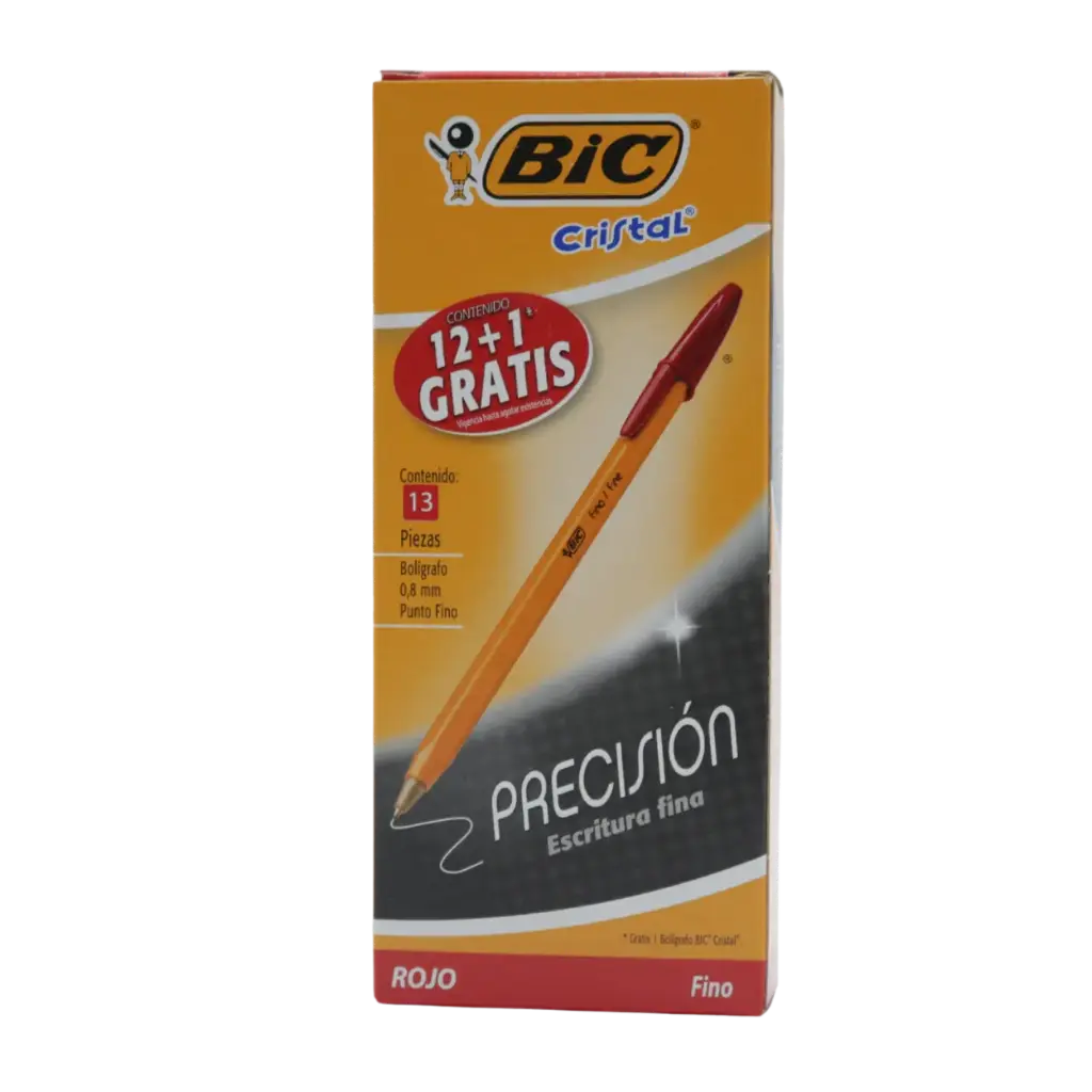 [PBFRC12] PAQ PLUMA BIC FINO 0.8MM ROJO C/12
