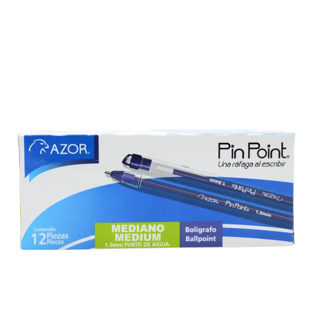 [PAMAC12] PAQ PLUMA AZOR MED PIN POINT AZUL C/12