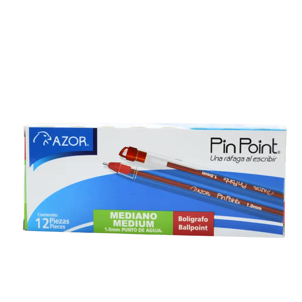 PAQ PLUMA AZOR MED PIN POINT ROJO C/12