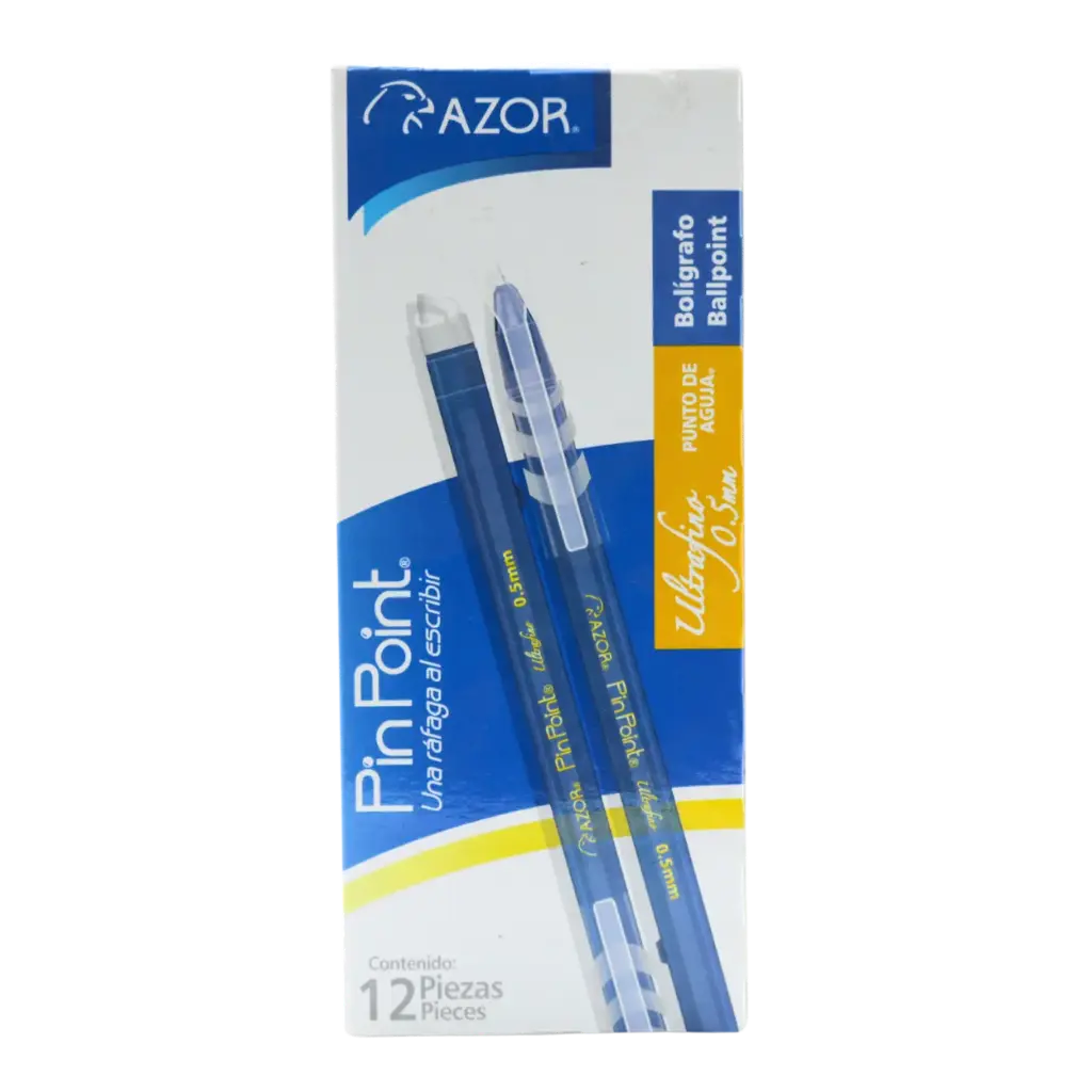 PAQ PLUMA AZOR ULTRAFINO PIN POINT AZUL C/12