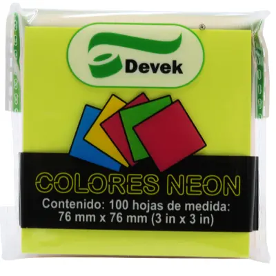 [7502008431716] NOTAS ADHESIVAS 3X3 NEON 100H DEVEK PNO1002