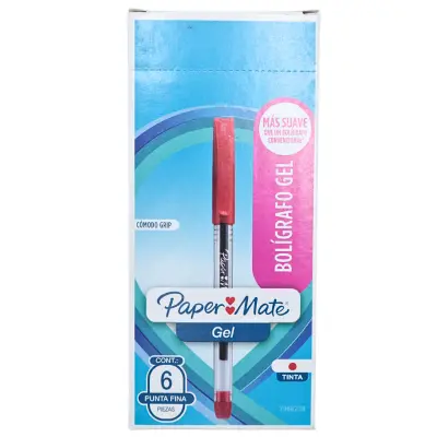 PAQ PLUMA PAPERMATE GEL FINO ROJO C6