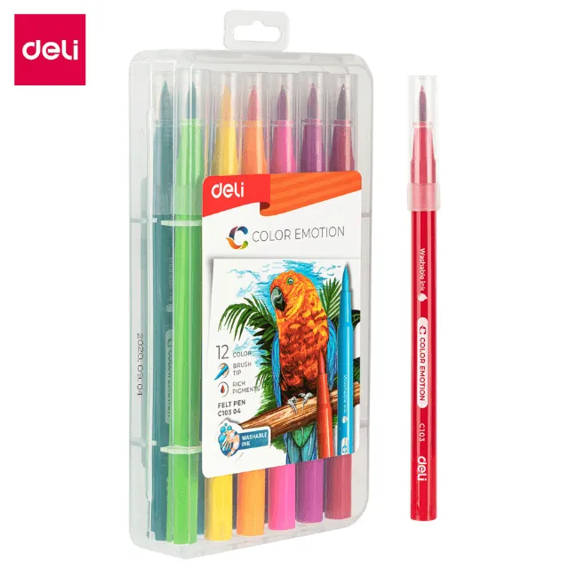 [6935205309570] PLUMINES COLORES PUNTA BROCHA MALETIN C12 DELI C10304