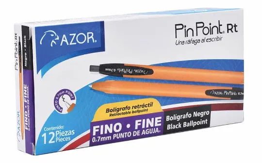 [7501428732502] BOLIGRAFO RETRACTIL 0.7MM C12 AZOR PIN POINT FINO (NEGRO)