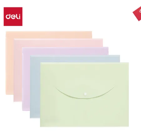 SOBRE PLASTICO CARTA COLORES PASTEL CON BROCHE DELI F104